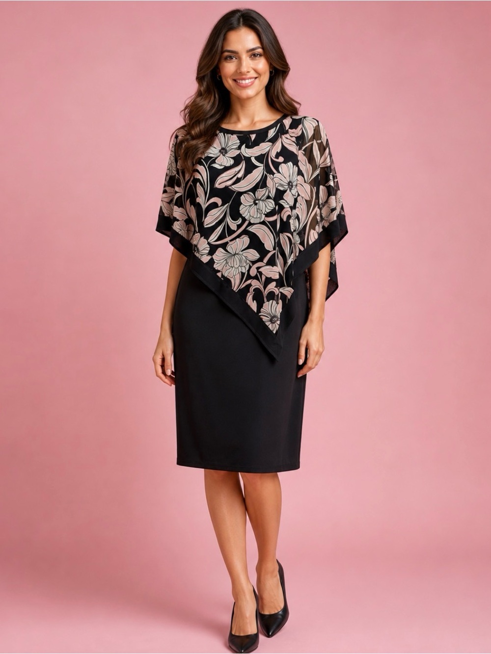 r&m richards dresses Faux Wrap Dress with Waist Embellishment The back mirrors the front with a keyhole cutout Beaded Long Dress Formal Evening